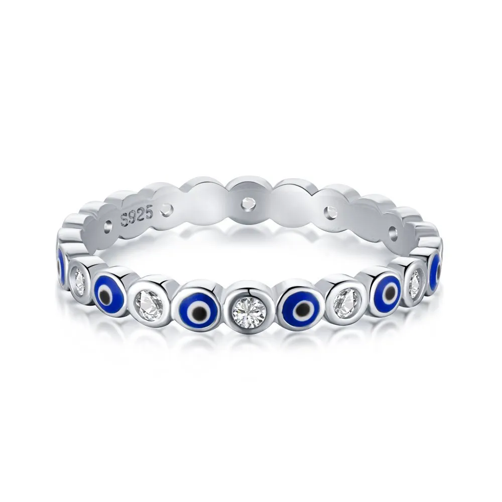 925 Sterling Silver CZ Evil Eye Band Rings 70100093