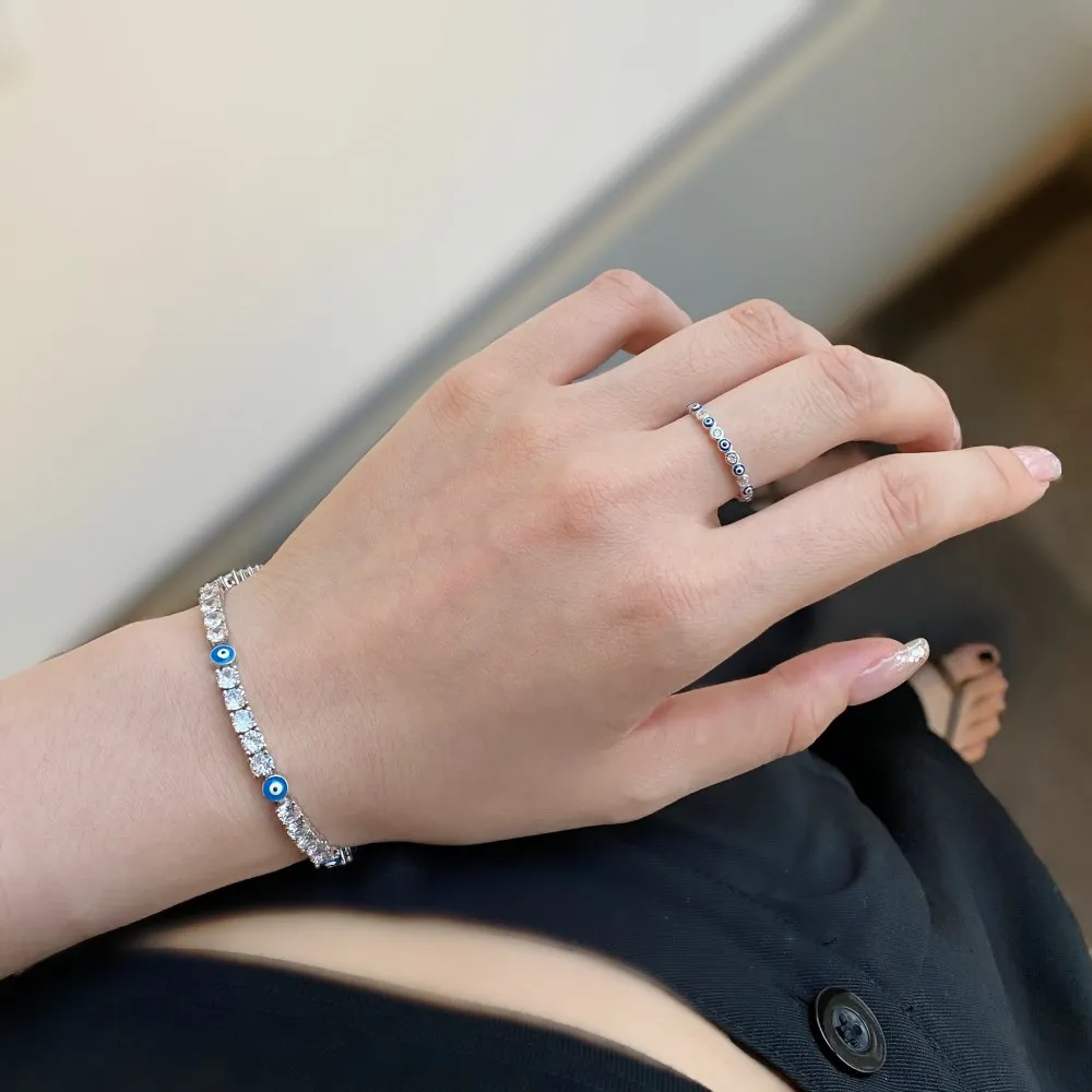 925 Sterling Silver CZ Evil Eye Band Rings 70100093 - image1