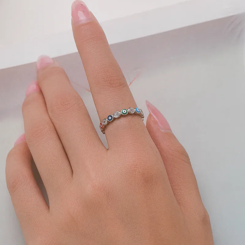 925 Sterling Silver CZ Evil Eye Band Rings 70100093 - image1