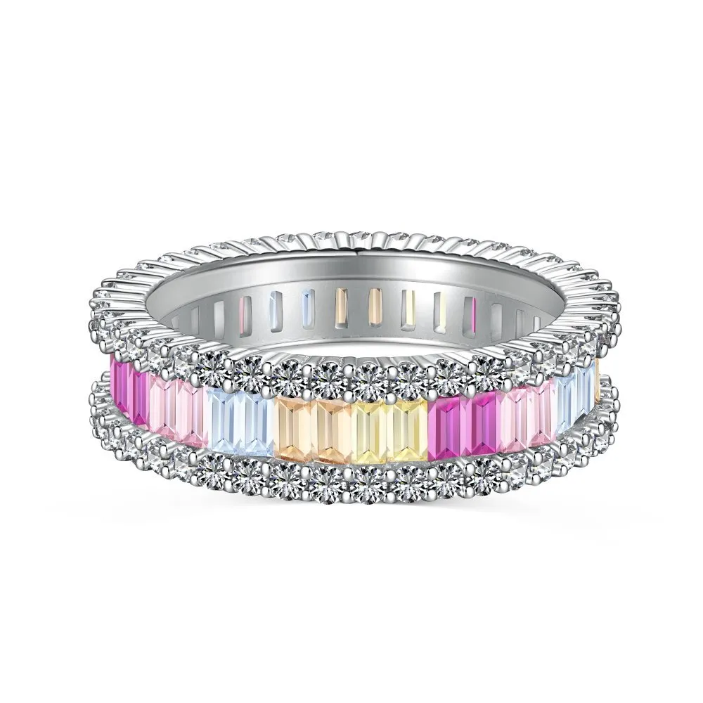 Rainbow Rectangle Zirconia Band Ring 70100107