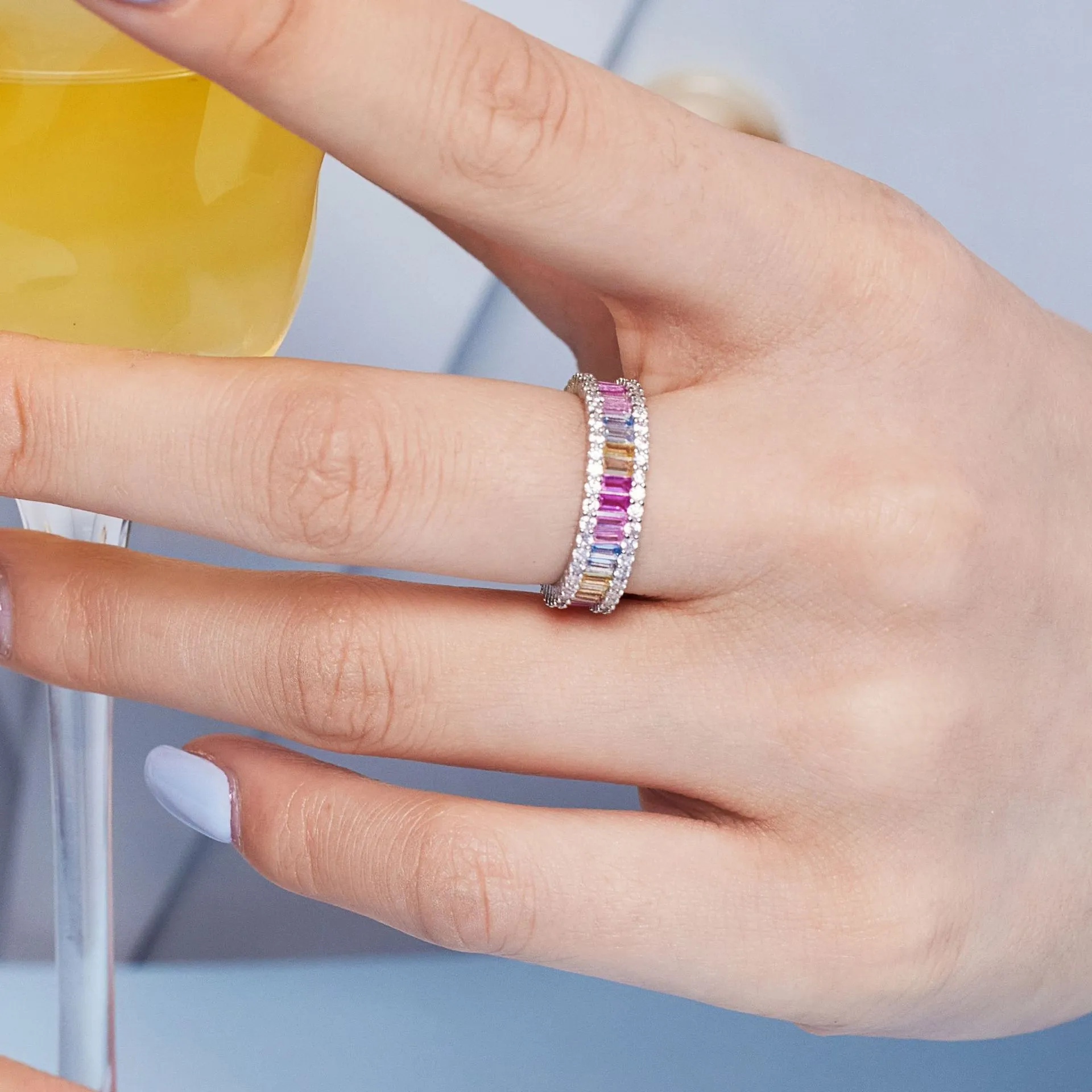 Rainbow Rectangle Zirconia Band Ring 70100107 - image1