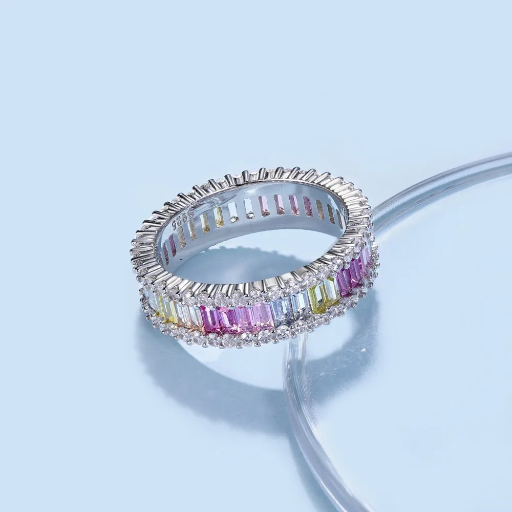 Rainbow Rectangle Zirconia Band Ring 70100107 - image2
