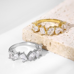 925 Sterling Silver Shiny Zirconia Cluster Band Ring 70100111