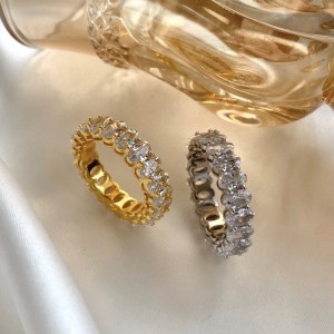 925 Sterling Silver Full Oval Cut Zirconia Band Ring 70100118