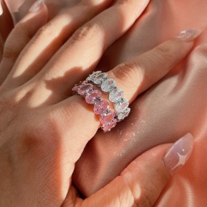 925 Sterling Silver Shiny Oval Cut Zirconia Band Ring 70100119