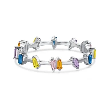 Rainbow Trapezoid Zirconia Band Ring 70100136