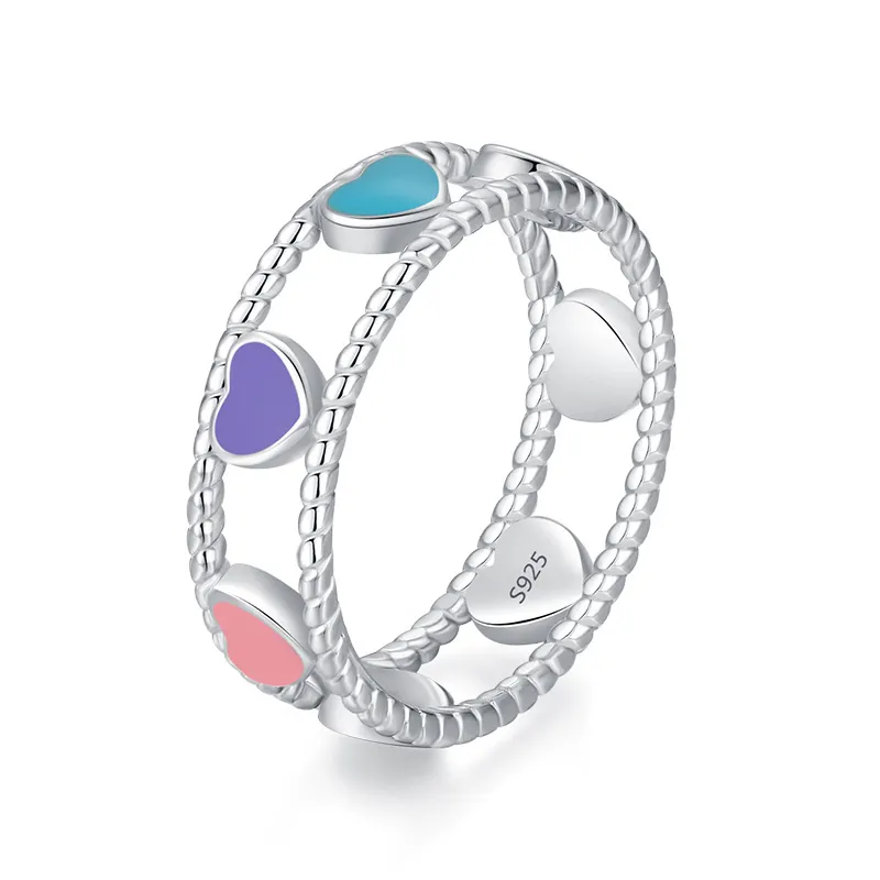 Colorful Enamel Hearts Band Ring 70100151