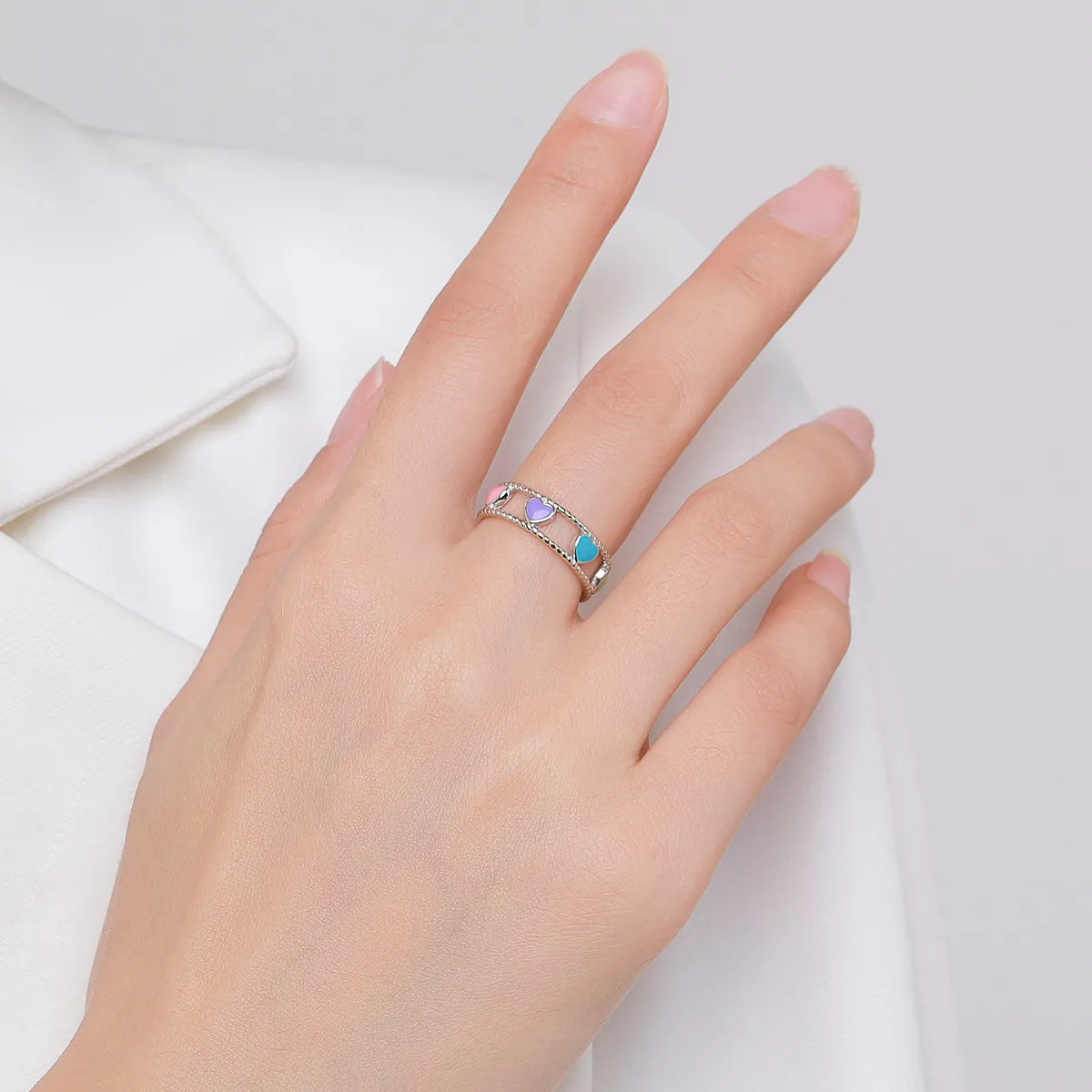 Colorful Enamel Hearts Band Ring 70100151 - image1