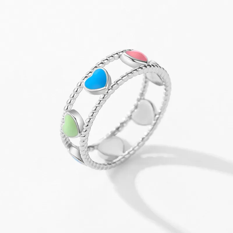 Colorful Enamel Hearts Band Ring 70100151 - image2