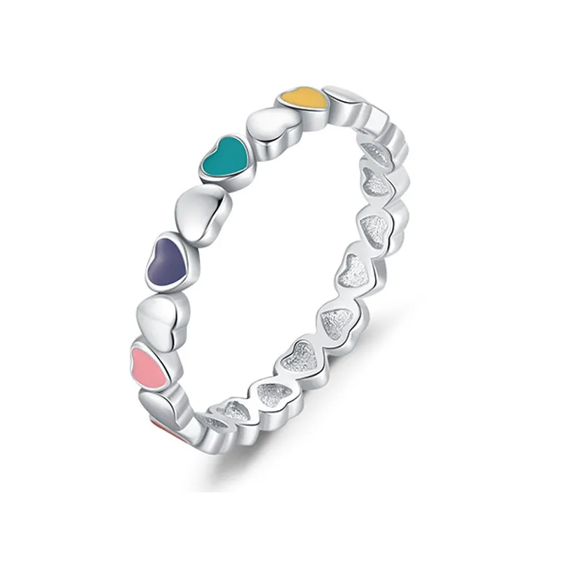 Colorful Enamel Hearts Band Ring 70100156