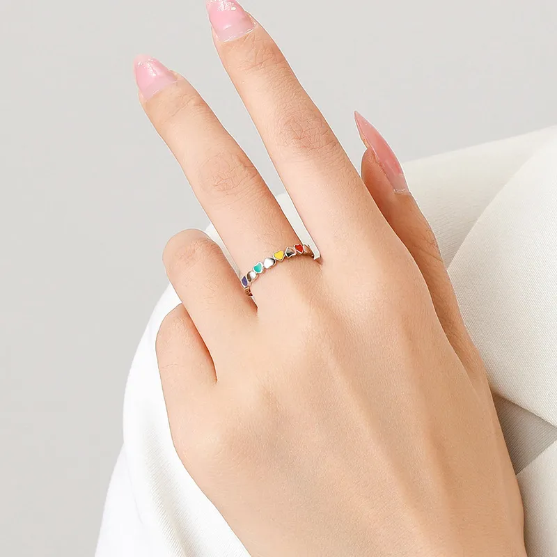 Colorful Enamel Hearts Band Ring 70100156 - image1