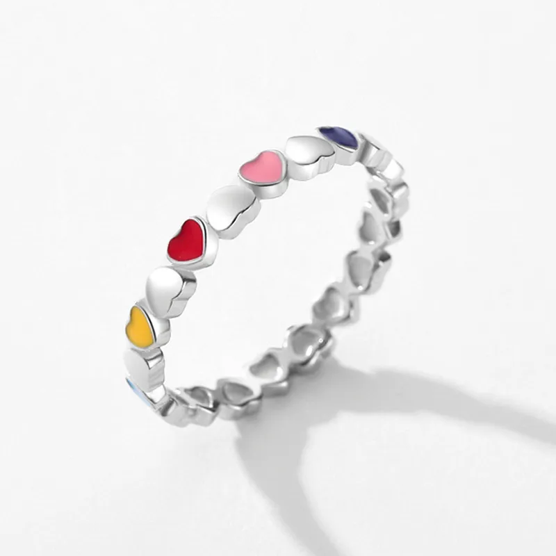 Colorful Enamel Hearts Band Ring 70100156 - image2