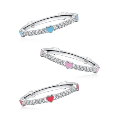 Enamel Zirconia Hearts Stackable Band Ring 70100157