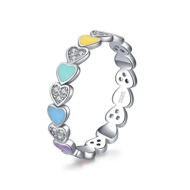 Colorful Enamel Zirconia Hearts Band Ring 70100160