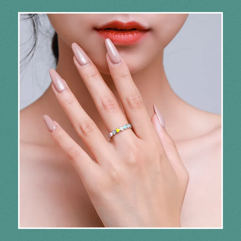 Colorful Enamel Zirconia Hearts Band Ring 70100160 - image2