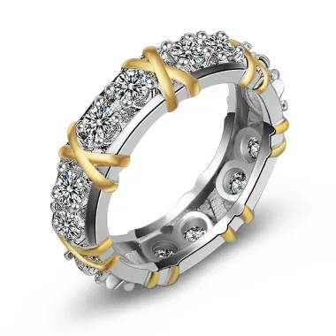 Two Tone X Cross Zirconia Band Rings 70100173