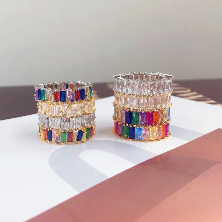 Sparkle Colorful Rectangle Zirconia Band Party Rings 70100175 - image1