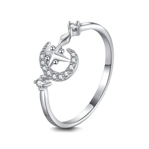 925 Sterling Silver Shiny Zirconia Moon Cross Ring 70100197