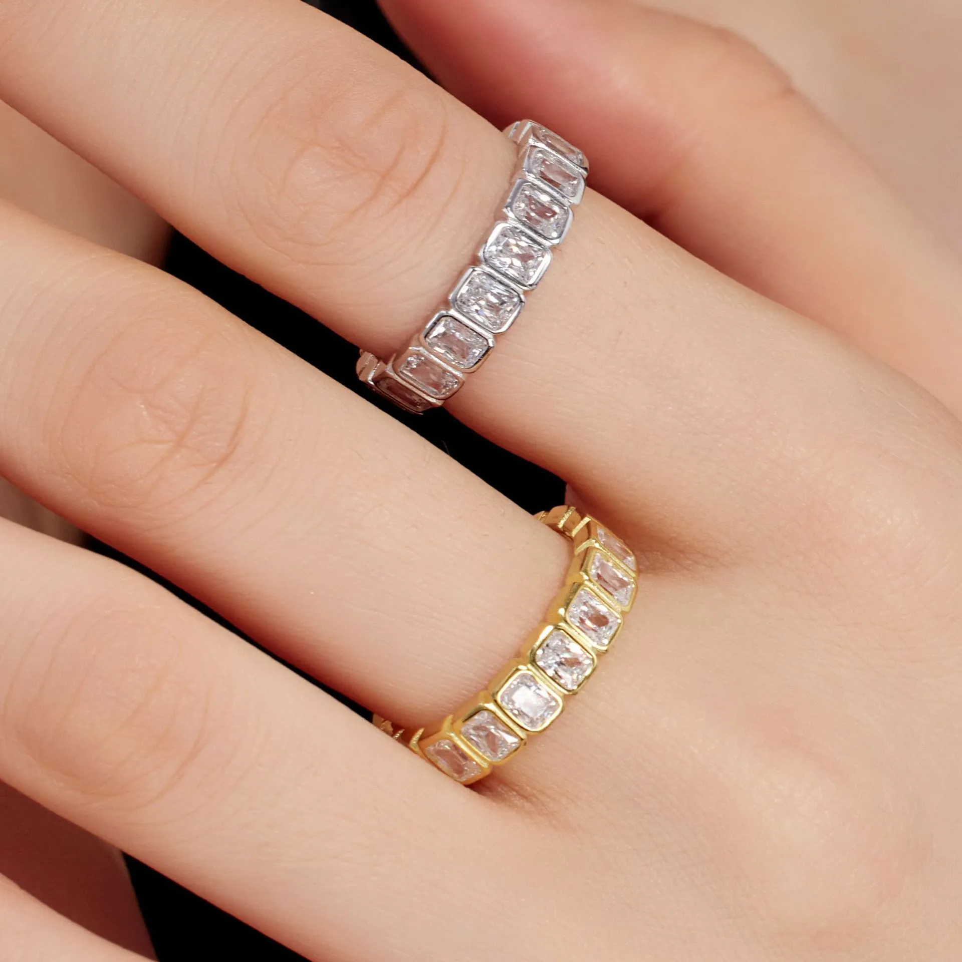 925 Sterling Silver Rectangle Zirconia Band Ring 70100201 - image2