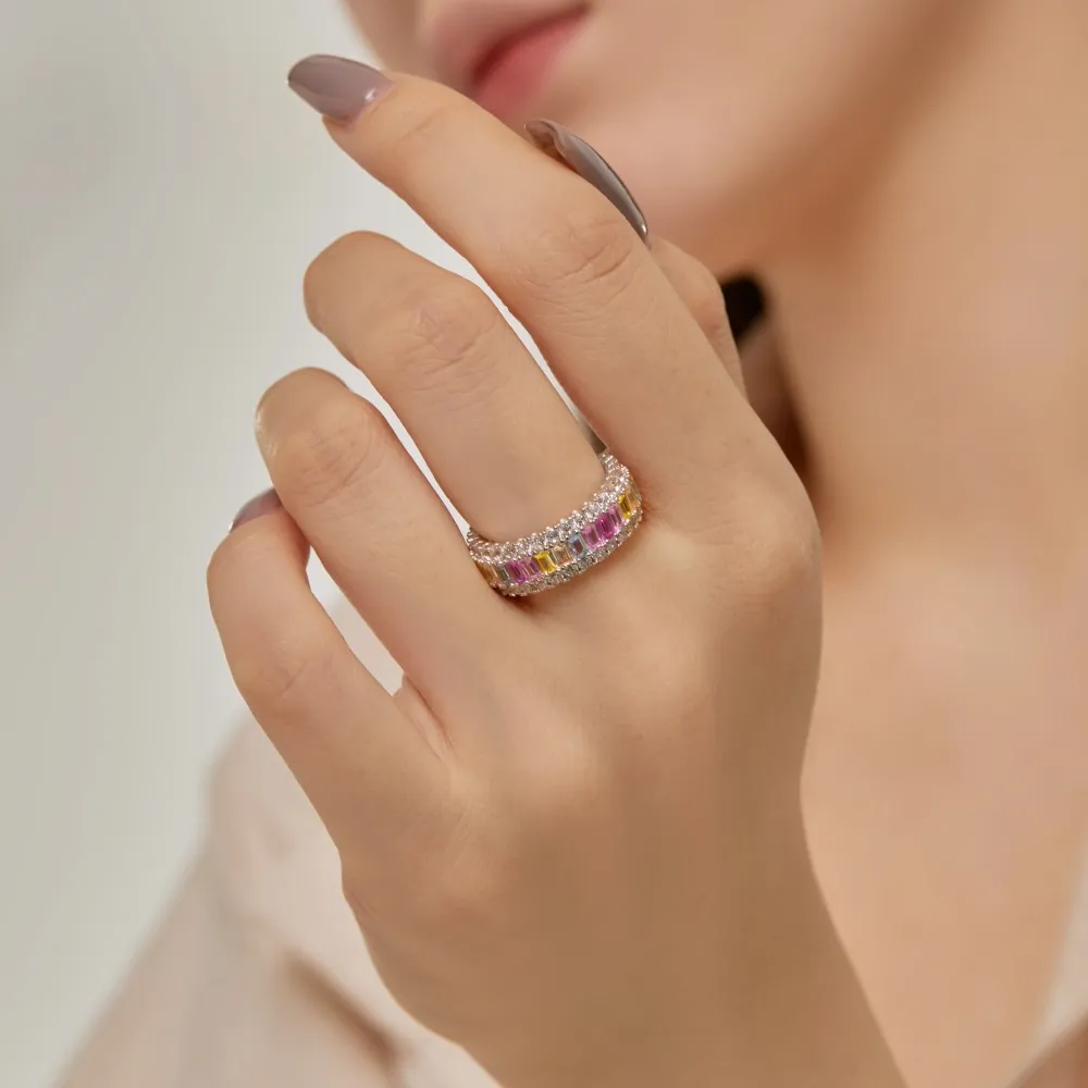 925 Sterling Silver Colorful Zirconia Band Ring 70100203 - image1