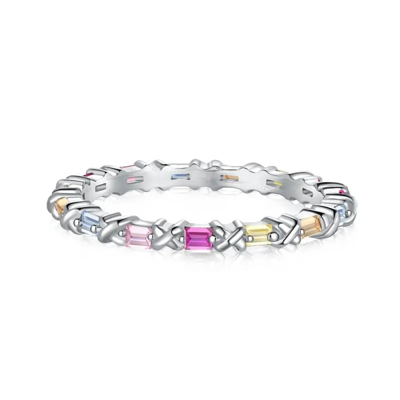 925 Sterling Silver Rainbow Zirconia Band Ring 70100205