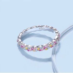925 Sterling Silver Luxury Rainbow Zirconia Band Ring 70100206