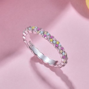 925 Sterling Silver Luxury Rainbow Zirconia Band Ring 70100206