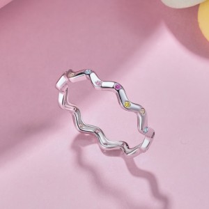 925 Sterling Silver Zirconia Curve Band Ring 70100209