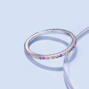 925 Sterling Silver 1.2mm Rainbow Zirconia Band Ring 70100211
