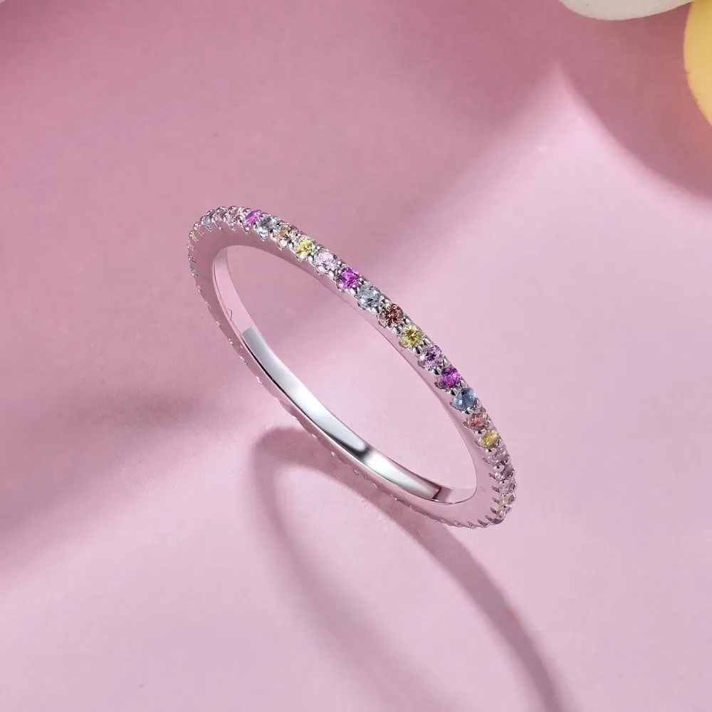 925 Sterling Silver 1.2mm Rainbow Zirconia Band Ring 70100211 - image2
