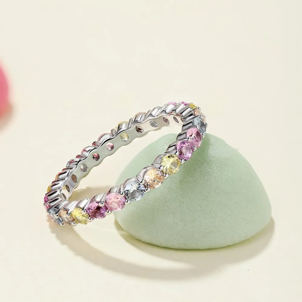 925 Sterling Silver 2mm Rainbow Zirconia Band Ring 70100212 - image2
