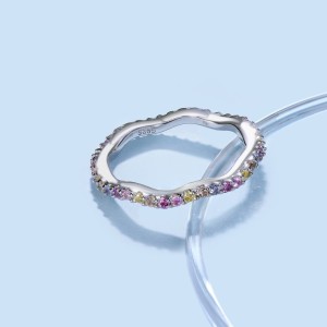 925 Sterling Silver Rainbow Zirconia Curve Band Ring 70100213