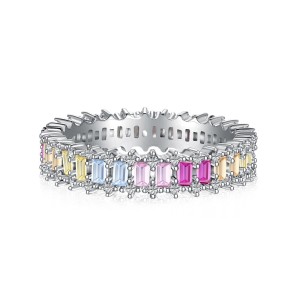 925 Sterling Silver Full Rectangle Zirconia Band Ring 70100216