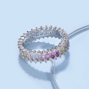 925 Sterling Silver Full Rectangle Zirconia Band Ring 70100216
