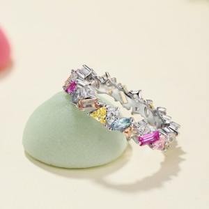 925 Sterling Silver Rainbow Zirconia Geometric Band Ring 70100217