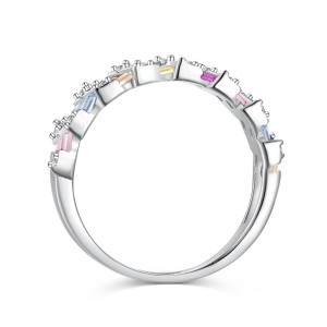 925 Sterling Silver Rainbow Geometric Zirconia Band Ring 70100219
