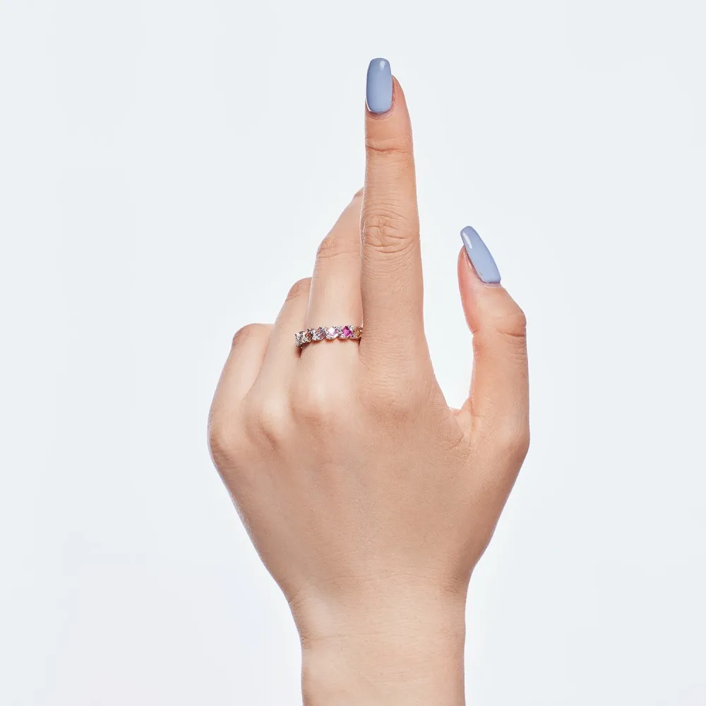 925 Sterling Silver Rainbow Geometric Zirconia Band Ring 70100219 - image2