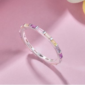 925 Sterling Silver Rectangle Rainbow Zirconia Band Ring 70100220