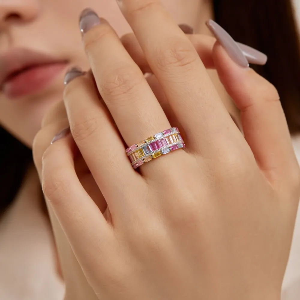 925 Sterling Silver Rainbow Full Zirconia Band Ring 70100222 - image1