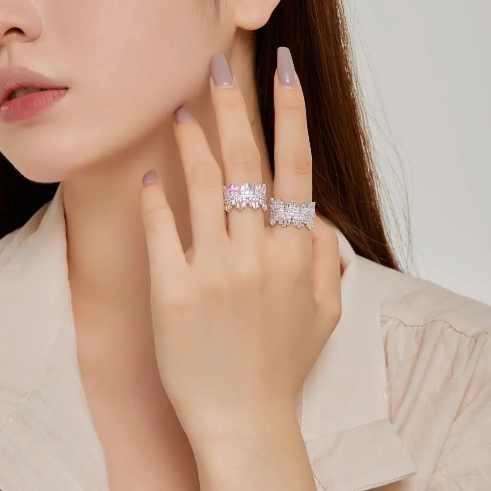 925 Sterling Silver Rainbow Ice Zirconia Band Ring 70100223 - image1