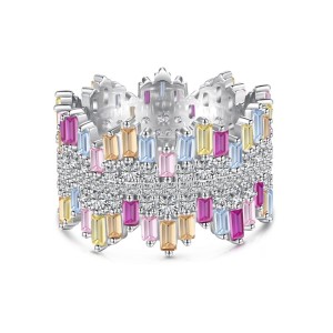925 Sterling Silver Rainbow Ice Zirconia Band Ring 70100223