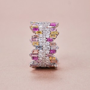 925 Sterling Silver Rainbow Ice Zirconia Band Ring 70100223