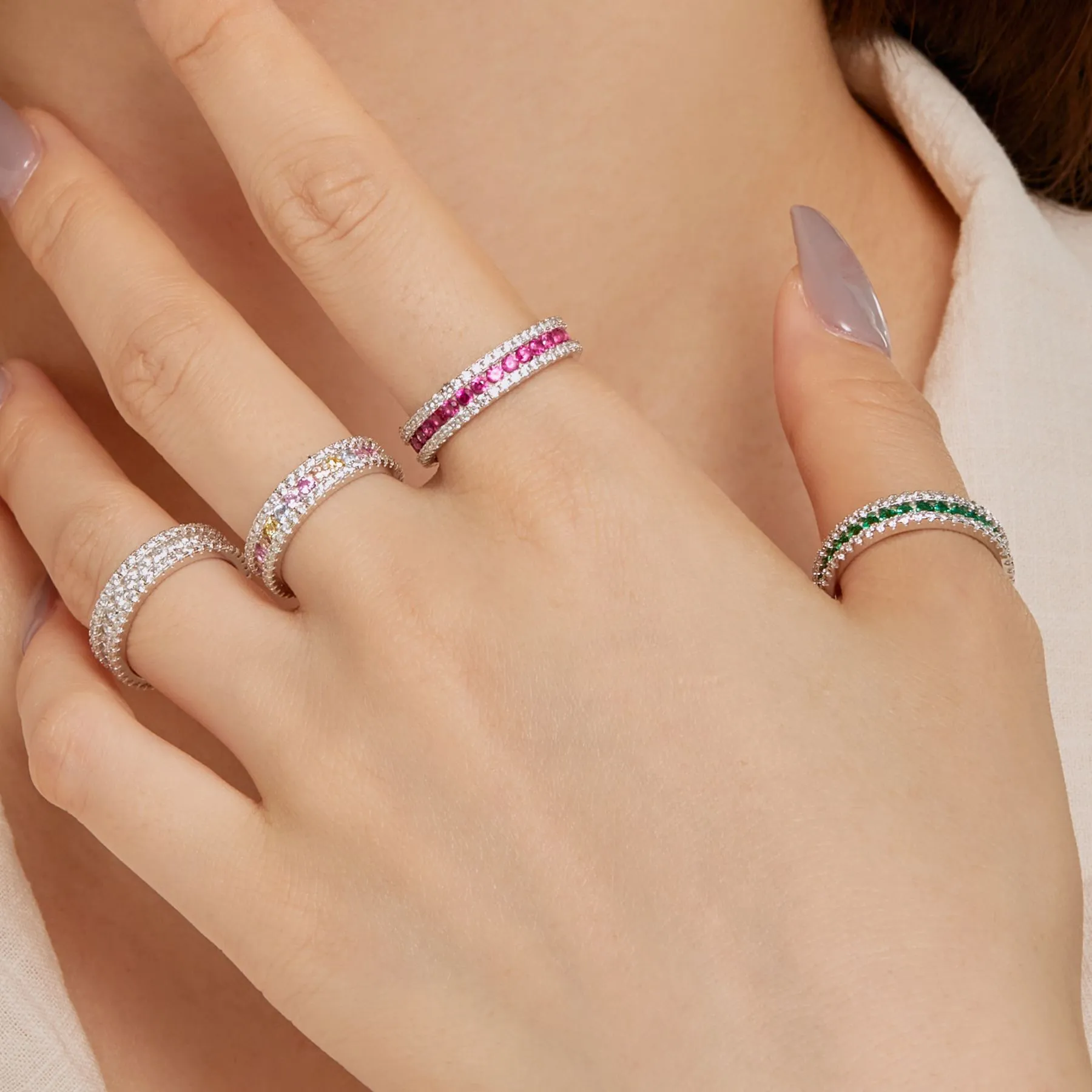 925 Sterling Silver Spark Full Zirconia Band Ring 70100224 - image2