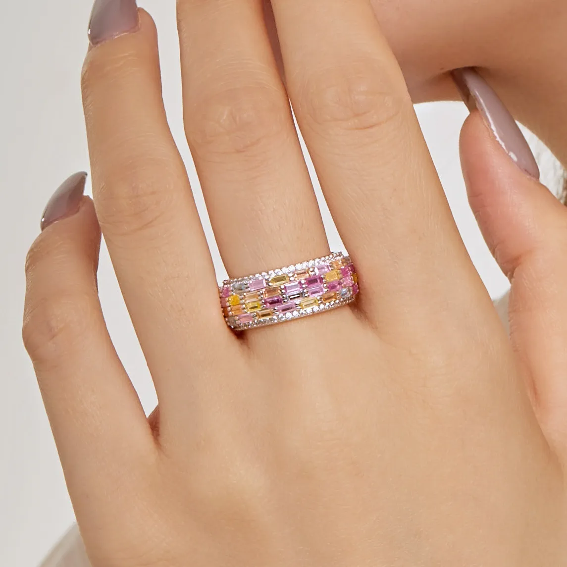 925 Sterling Silver Luxury Rainbow Zirconia Band Ring 70100225 - image1