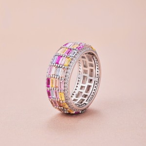 925 Sterling Silver Luxury Rainbow Zirconia Band Ring 70100225