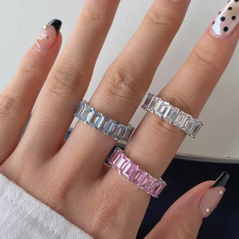 925 Sterling Silver Luxury 4*6 Rectangle Zirconia Band Ring 70100232 - image1