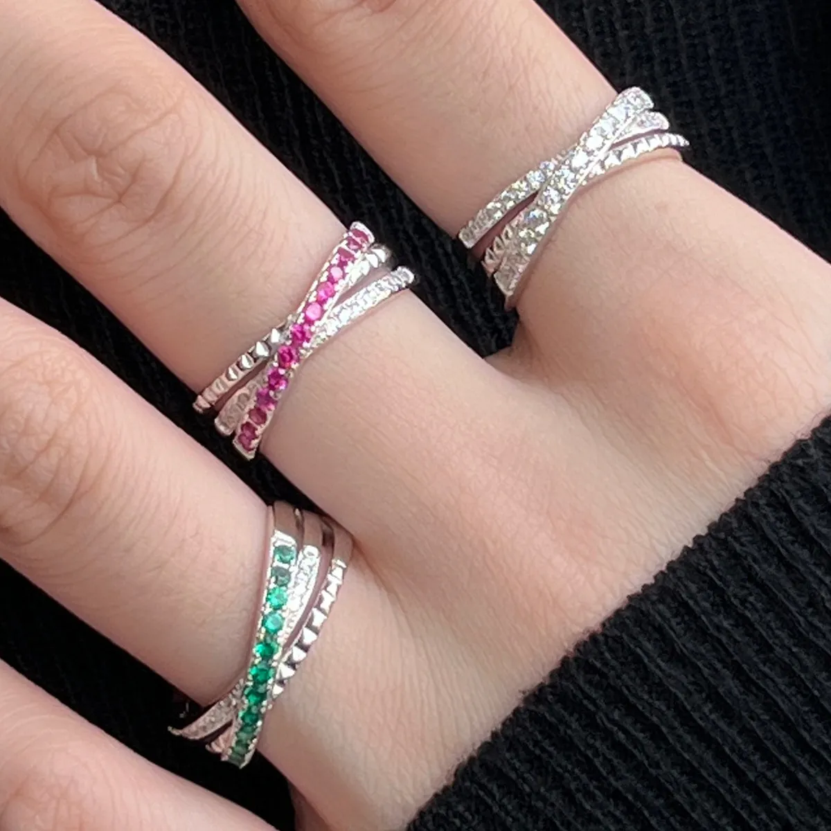 925 Sterling Silver Luxury Twisted Zirconia Band Ring 70100233 - image1