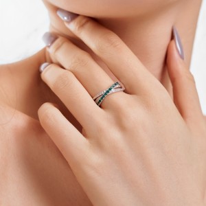 925 Sterling Silver Luxury Twisted Zirconia Band Ring 70100233
