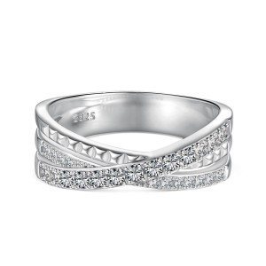 925 Sterling Silver Luxury Twisted Zirconia Band Ring 70100233