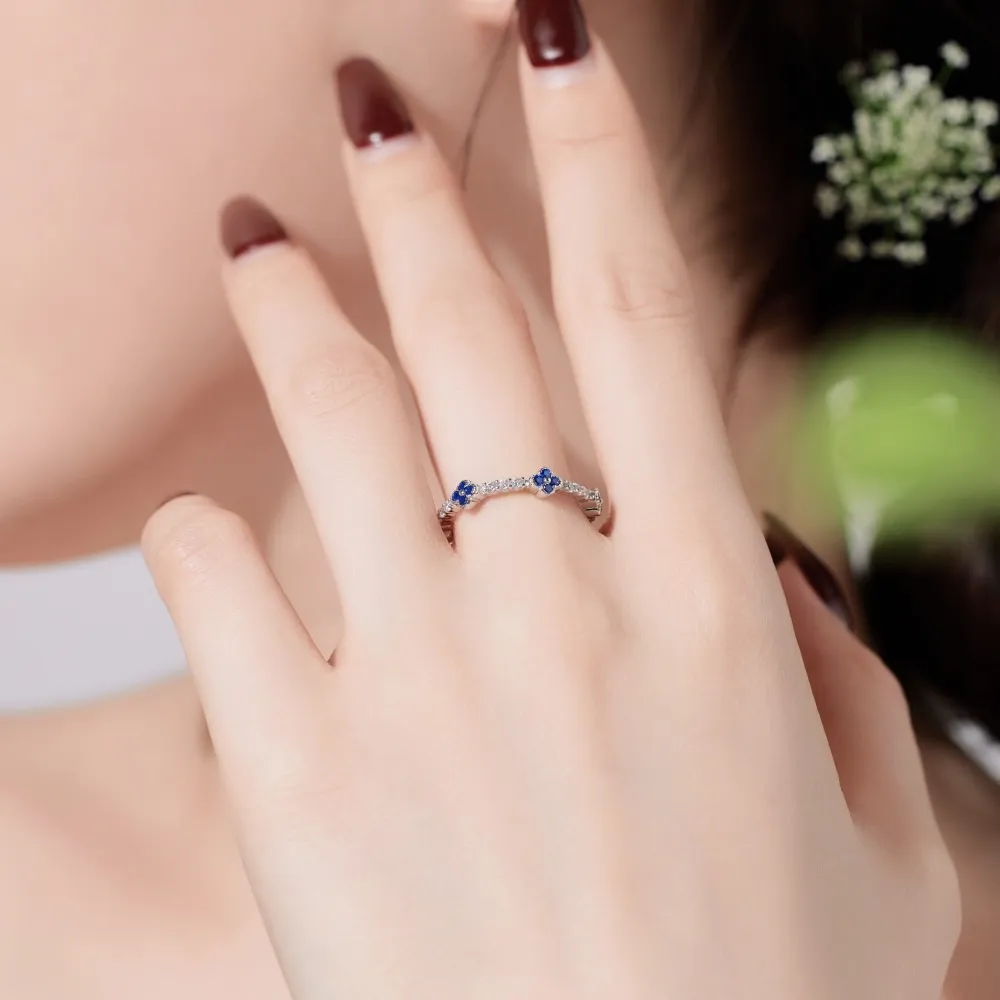 925 Sterling Silver Zirconia Flower Band Ring 70100244 - image1